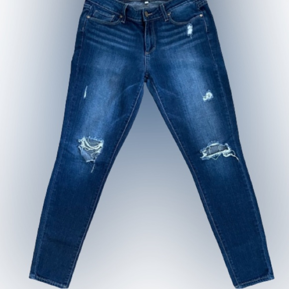 PAIGE Verdugo Ultra Skinny Distressed Mid-Rise Blue Denim Jeans EUC Size 30